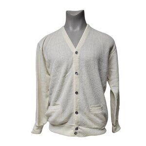 60s The Fox Collection men's white cardigan . size XL / 46 -48 . made in USA